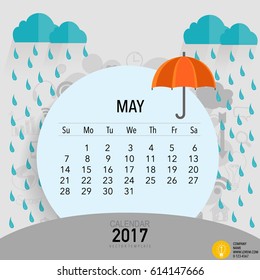 2017 Calendar planner vector design, monthly calendar template for May.