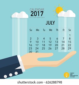 2017 Calendar planner vector design, monthly calendar template for July.