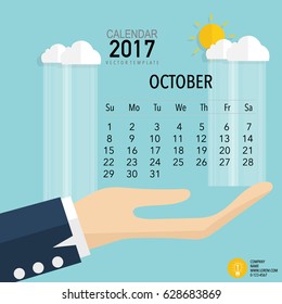 2017 Calendar planner vector design, monthly calendar template for October.