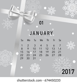 2017 Calendar planner vector design, monthly calendar template for January