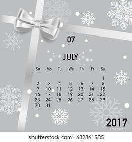 2017 Calendar planner vector design, monthly calendar template for July.