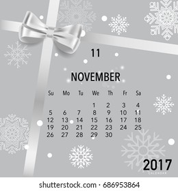 2017 Calendar planner vector design, monthly calendar template for November