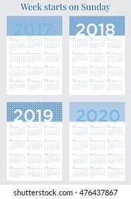 2017 Calendar planner Week starts on Sunday. Scale A4 dimension. Vector illustration