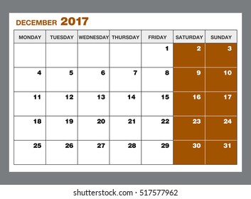 2017 calendar planning organizer (december)