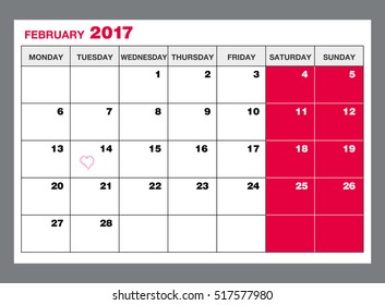 2017 calendar planning organizer (february)