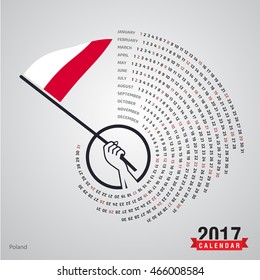 2017 Calendar, Poland Country Waving Flag banner, spiral illustration, swiral shape, Blue polygonal background calendar cover template, Happy new Year calendar. vector illustration