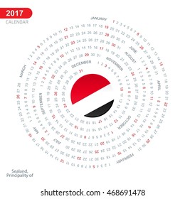 2017 Calendar, Principality of Sealand Country Flag Circle Button, spiral Calendar illustration, Happy new Year calendar. vector illustration