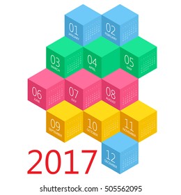 2017 Calendar, Print Template with Place for Photo, Your Logo and Text. Week Starts Sunday. Portrait Orientation. 2017 year Set of 12 Months.