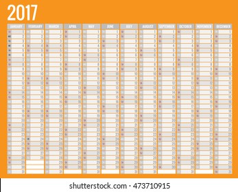 2017 Calendar. Print Template . Week Starts Sunday.  Portrait Orientation. Set of 12 Months. Planner for 2017 Year. 