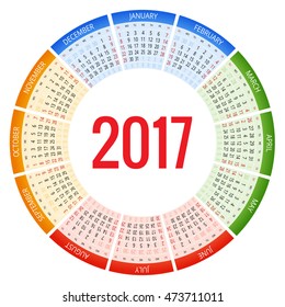 Kalender 2017. Vorlage drucken. Die Woche beginnt Sonntag. Ausrichtung des Porträts. Satz von 12 Monaten. Planer für 2017 Jahr.  