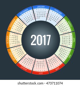 2017 Calendar. Print Template. Week Starts Sunday.  