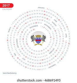 2017 Calendar, Saint Barthelemy Country Flag Circle Button, spiral Calendar illustration, Happy new Year calendar. vector illustration