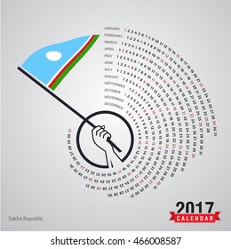 2017 Calendar, Sakha Republic  Country Waving Flag banner, spiral illustration, swiral shape, Blue polygonal background calendar cover template, Happy new Year calendar. vector illustration
