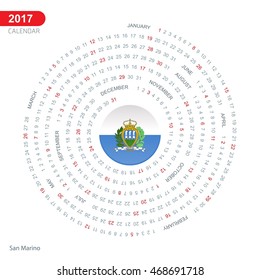 2017 Calendar, San Marino Country Flag Circle Button, spiral Calendar illustration, Happy new Year calendar. vector illustration