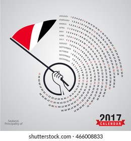 2017 Calendar, Sealand, Principality of Country Waving Flag banner, spiral illustration, swiral shape, Blue polygonal background calendar cover template, Happy new Year calendar. vector illustration