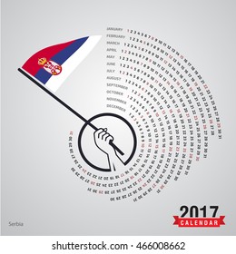 2017 Calendar, Serbia Country Waving Flag banner, spiral illustration, swiral shape, Blue polygonal background calendar cover template, Happy new Year calendar. vector illustration