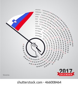 2017 Calendar, Slovenia Country Waving Flag banner, spiral illustration, swiral shape, Blue polygonal background calendar cover template, Happy new Year calendar. vector illustration