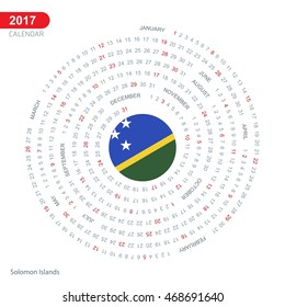 2017 Calendar, Solomon Islands Country Flag Circle Button, spiral Calendar illustration, Happy new Year calendar. vector illustration