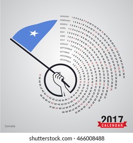 2017 Calendar, Somalia Country Waving Flag banner, spiral illustration, swiral shape, Blue polygonal background calendar cover template, Happy new Year calendar. vector illustration