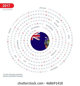 2017 Calendar, South Georgia Country Flag Circle Button, spiral Calendar illustration, Happy new Year calendar. vector illustration