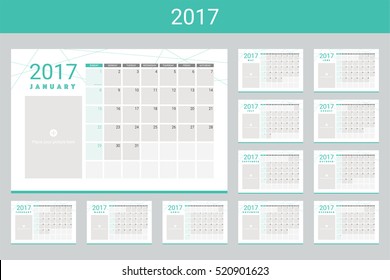 Calendario 2017 con espacio para sus fotos, conjunto de doce meses