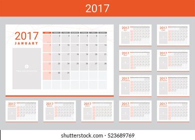 2017 calendar with space for your pictures, twelve month set