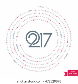 2017 calendar, spiral illustration, swiral shape, Red polygonal background calendar cover template