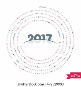 2017 calendar, spiral illustration, swiral shape, Red polygonal background calendar cover template