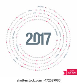 2017 calendar, spiral illustration, swiral shape, Red polygonal background calendar cover template