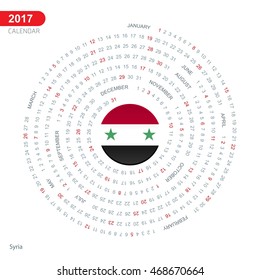 2017 Calendar, Syria Country Flag Circle Button, spiral Calendar illustration, Happy new Year calendar. vector illustration