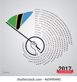 2017 Calendar, Tanzania Country Waving Flag banner, spiral illustration, swiral shape, Blue polygonal background calendar cover template, Happy new Year calendar. vector illustration