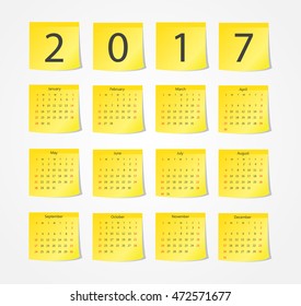 2017 calendar template.Week starts from sunday.Vector illustration.