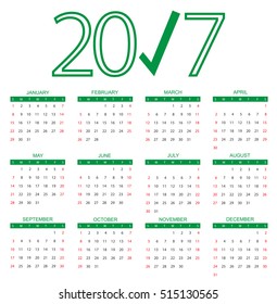 2017 calendar template.Week starts from sunday.Vector illustration.