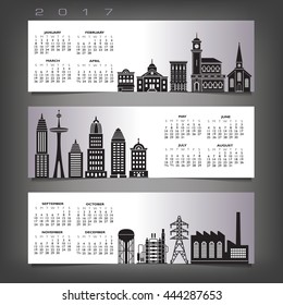 2017 calendar with three building banners 