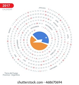 2017 Calendar, Tierra del Fuego province Argentina  Country Flag Circle Button, spiral Calendar illustration, Happy new Year calendar. vector illustration