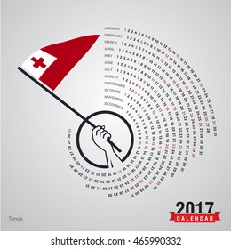2017 Calendar, Tonga Country Waving Flag banner, spiral illustration, swiral shape, Blue polygonal background calendar cover template, Happy new Year calendar. vector illustration