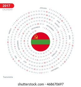2017 Calendar, Transnistria Country Flag Circle Button, spiral Calendar illustration, Happy new Year calendar. vector illustration