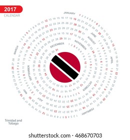 2017 Calendar, Trinidad and tobago Country Flag Circle Button, spiral Calendar illustration, Happy new Year calendar. vector illustration