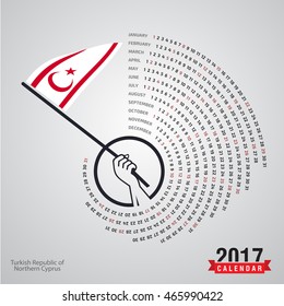 2017 Calendar, Turkish Republic of Northern Cyprus Country Waving Flag banner, spiral illustration,  Blue polygonal background calendar cover template, Happy new Year calendar. vector illustration