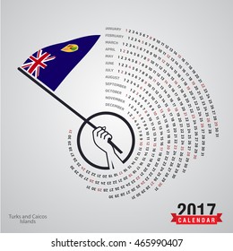 2017 Calendar, Turks and Caicos Islands Country Waving Flag banner, spiral illustration, swiral shape, Blue polygonal background calendar cover template, Happy new Year calendar. vector illustration