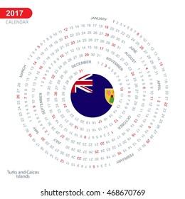 2017 Calendar, Turks and Caicos Islands Country Flag Circle Button, spiral Calendar illustration, Happy new Year calendar. vector illustration