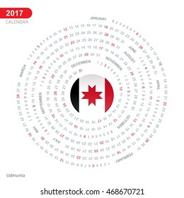 2017 Calendar, Udmurtia Country Flag Circle Button, spiral Calendar illustration, Happy new Year calendar. vector illustration