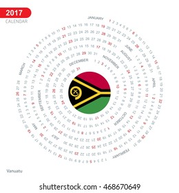 2017 Calendar, Vanuatu Country Flag Circle Button, spiral Calendar illustration, Happy new Year calendar. vector illustration