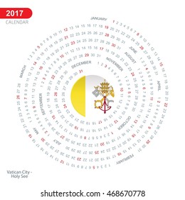 2017 Calendar, Vatican City Holy See Country Flag Circle Button, spiral Calendar illustration, Happy new Year calendar. vector illustration