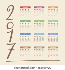 2017 Calendar, vector eps10 illustration