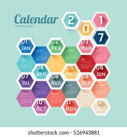 2017 Calendar Calendar Vector  Hexagon geometric Modern Design.
