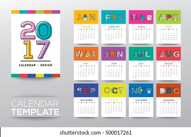 2017 calendar vector template with modern line graphic style, week starts from Sunday