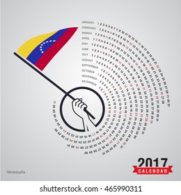2017 Calendar, Venezuela  Country Waving Flag banner, spiral illustration, swiral shape, Blue polygonal background calendar cover template, Happy new Year calendar. vector illustration