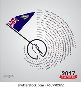 2017 Calendar, Virgin Islands UK  Country Waving Flag banner, spiral illustration, swiral shape, Blue polygonal background calendar cover template, Happy new Year calendar. vector illustration