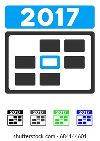 2017 Calendar Week Day flat vector pictogram. 2017 Calendar Week Day icon with gray, black, blue, green color versions.